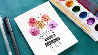 EASY DIY Watercolor Card  Budget Friendly Paints [upl. by Trudnak]