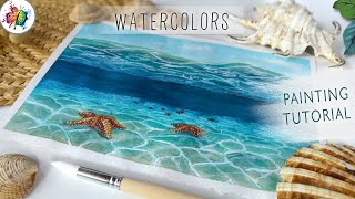 Step by Step WATERCOLOR TUTORIAL underwater ocean starfish [upl. by Nahij536]