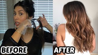 USING A HIGHLIGHTING COMB At Home Balayage Highlights Dark to Light Transformation [upl. by Alleul24]