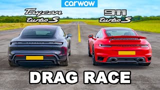 New Porsche 911 Turbo S vs Taycan Turbo S DRAG RACE [upl. by Adym]