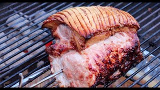 Juicy BBQ Pork Roast with Crispy Cracklings Grilled in Weber  Recipe  112 [upl. by Cardew558]