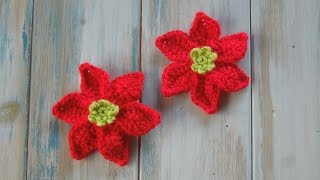 crochet How To Crochet a Mini Poinsettia  Yarn Scrap Friday [upl. by Panaggio]