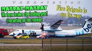 REAL ATC Flybe Dash8 GEAR COLLAPSES landing at AmsterdamSchiphol [upl. by Assecnirp]