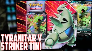 WHAT PACKS are INSIDE Tyranitar V Strikers Tin Opening [upl. by Cuthburt945]