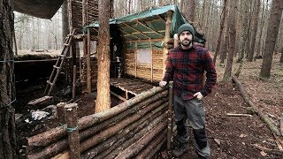 Bushcraft Camp Full Super Shelter Build from Start to Finish [upl. by Aneerb]