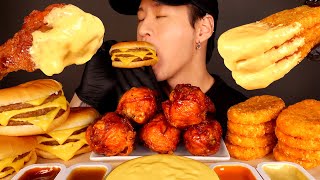 ASMR CHEESY BBQ CHICKEN amp TRIPLE CHEESEBURGERS amp HASH BROWNS No Talking EATING SOUNDS [upl. by Davy]