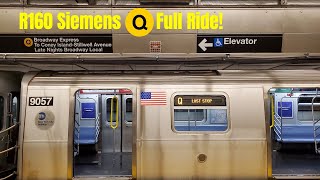 NYC Subway R160B Siemens Q Train Full Ride Coney Island  Stillwell Ave  96 St  2 Ave [upl. by Esimaj321]