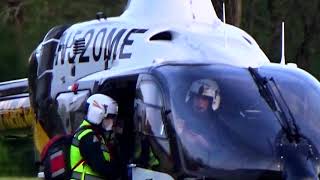 Medical Helicopter Scene Landing Motorcycle vs Car Fire Departments amp Ambulance EC135 ShortFilm [upl. by Alah753]