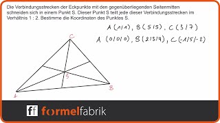 Vektorrechnung Schnittpunkt der Verbindungsstrecken zwischen Ecke und Seitenmitte im Dreieck [upl. by Alemrac]